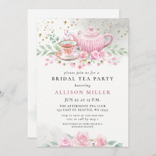 Invitation Fête des mariées Rustique Blush Pink Gold Tea Part