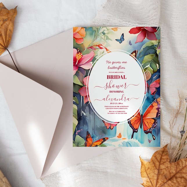 Invitation Fête des mariées Rustique Boho Floral Butterflies (Créateur téléchargé)