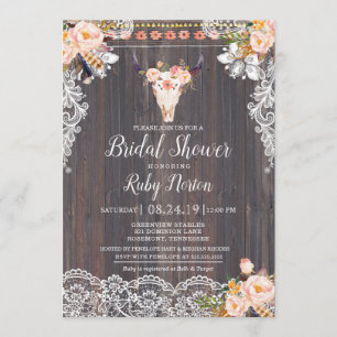 Invitation Fête des mariées Rustique Boho Floral et String Li
