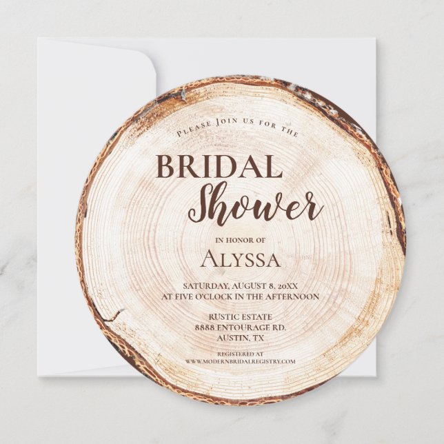 Invitation Fête des mariées rustique Bois coupé Grain personn (Devant)