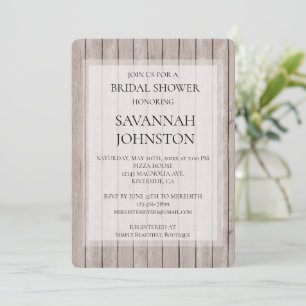 Invitation Fête des mariées Rustique Brown Faux Wood