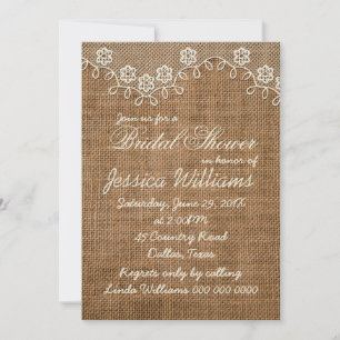 Invitation Fête des mariées Rustique Burlap Et Dentelle