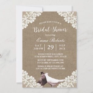 Invitation Fête des mariées Rustique Burlap White Lace Lovebi