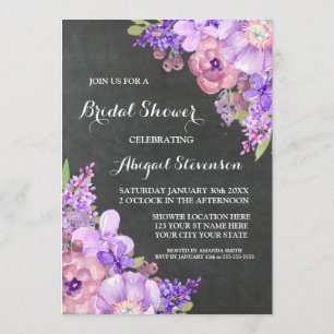 Invitation Fête des mariées Rustique Chalkboard Purple Flower