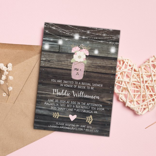 Invitation Fête des mariées rustique Mason Jar illumine Boho  (Créateur téléchargé)
