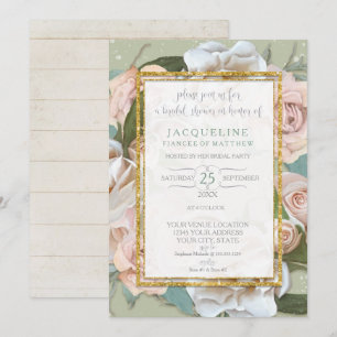 Invitation Fête des mariées Rustique Romantique Rose Rose Ros