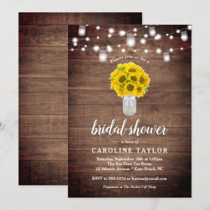 Invitation Fête des mariées Rustique Sunflower Mason Jar Lumi