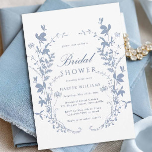 Invitation Fête des mariées Silhouette Fleur sauvage bleu Dus