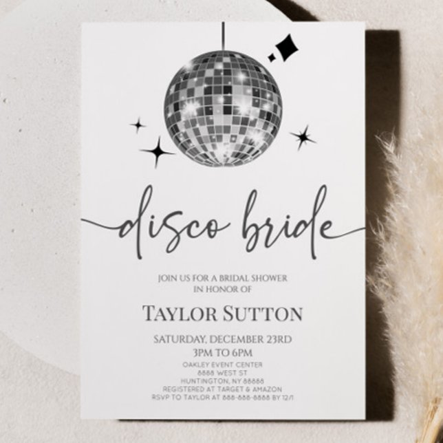 Invitation Fête des mariées Silver Disco Ball Disco Bride (Créateur téléchargé)