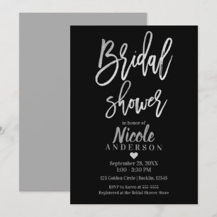 Invitation FÊTE DES MARIÉES Silver Foil & Black Modern Script