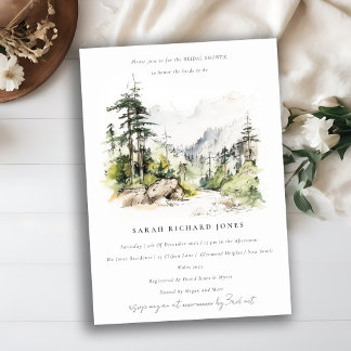 Invitation Fête des mariées Sketch Paysage de Woods Mountain
