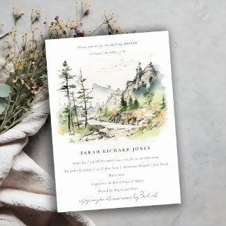 Invitation Fête des mariées Sketch Paysage de Woods Mountain