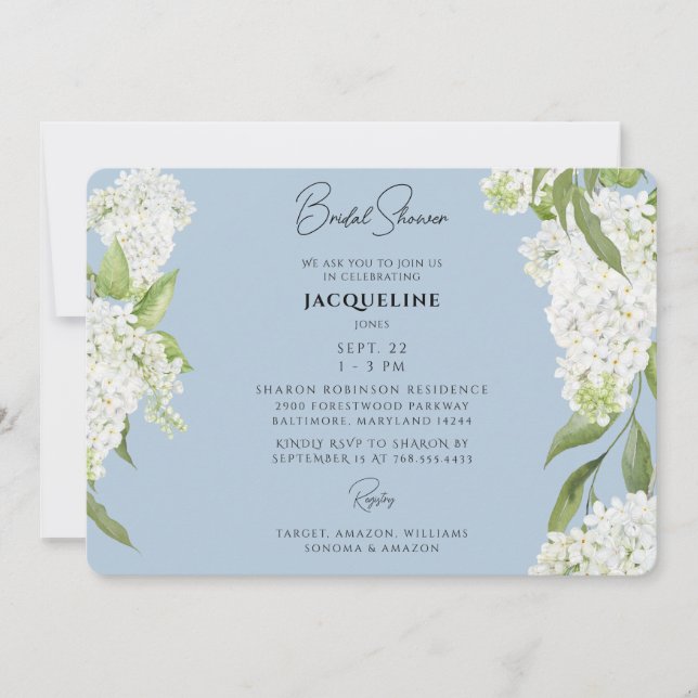 Invitation Fête des mariées Sky Blue Driving White Hydrangeas (Devant)