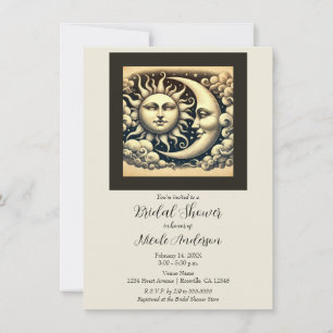 Invitation Fête des mariées solaire et lune céleste vintage