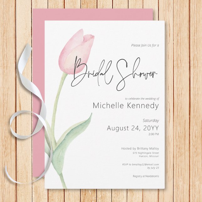 Invitation Fête des mariées solo de Tulipe rose moderne (Modern Pink Tulip Solo Bridal Shower Invitation)