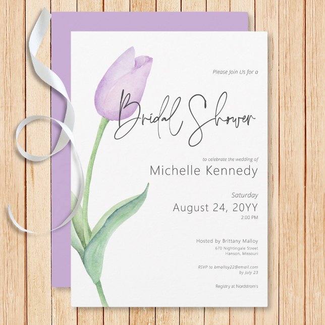 Invitation Fête des mariées solo de Tulipe violette moderne (Modern Purple Tulip Solo Bridal Shower Invitation)
