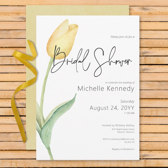 Invitation Fête des mariées solo moderne de Tulip Jaune (Modern Yellow Tulip Solo Bridal Shower Invitation)