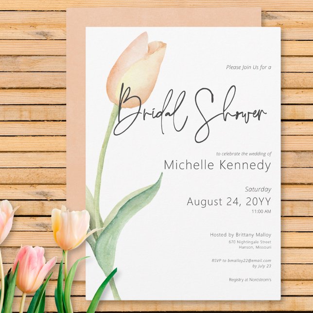 Invitation Fête des mariées solo moderne Peach Tulip (Modern Peach Tulip Solo Bridal Shower Invitation)