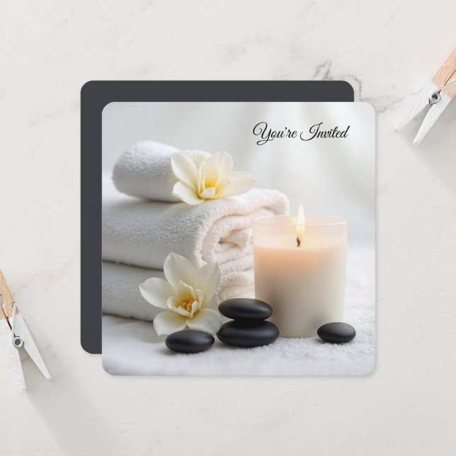 Invitation Fête des mariées spa Avec Fleurs Magnolia (Devant/Arrière en situation)