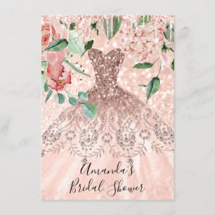 Invitation Fête des mariées Spark Rose or rose robe florale