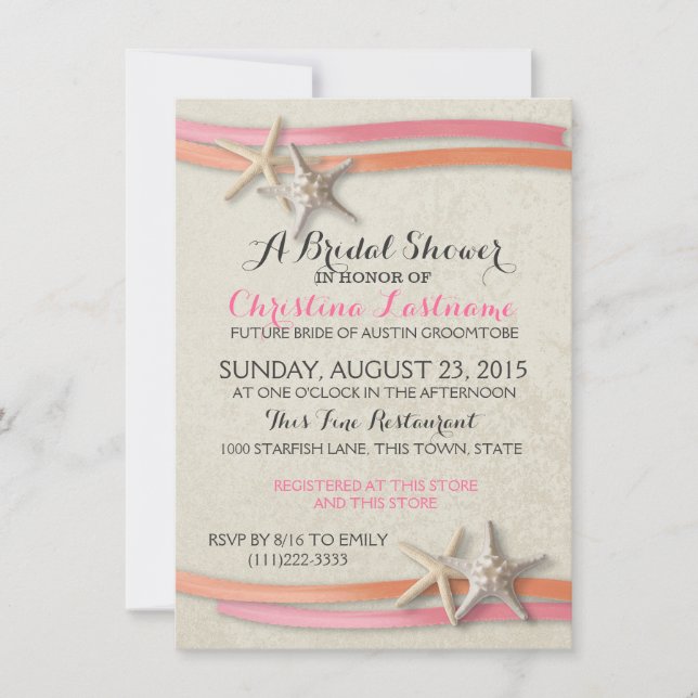 Invitation Fête des mariées Starfish et Ribbon (Devant)