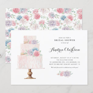 Invitation Fête des mariées Succulente de gâteau rose pâle