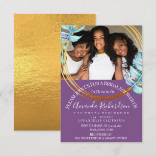 Invitation Fête des mariées Sweet 16ème Photo Purple Gold enc