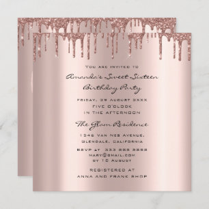 Invitation Fête des mariées Sweet 16th Drips Rose Coeur