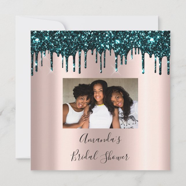 Invitation Fête des mariées Sweet 16th Drips Rose photo Turqu (Dos)