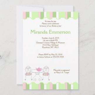 Invitation Fête des mariées Tea Party Green Stripe