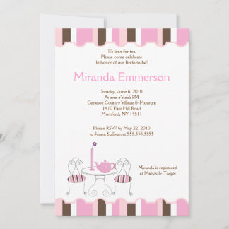 Invitation Fête des mariées Tea Party Pink Stripe 5x7