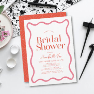 Invitation Fête des mariées tendance à trame rose et rouge