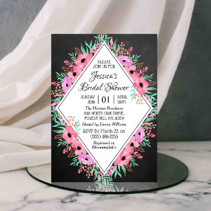 Invitation Fête des mariées tendance Chalkboard Watercolor Fl