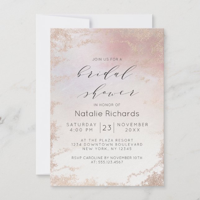 Invitation Fête des mariées tendance Ombre Blush Pink Frosted (Devant)