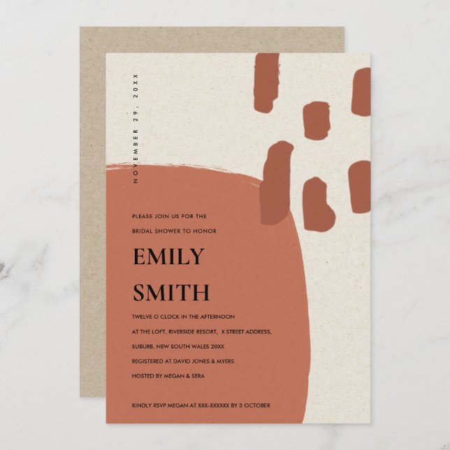 INVITATION FÊTE DES MARIÉES TERRACOTTA ABSTRAIT MO (Devant / Derrière)