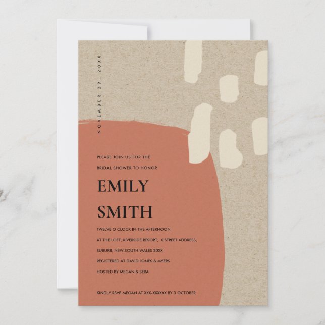 INVITATION FÊTE DES MARIÉES TERRACOTTA ABSTRAIT MO (Devant)