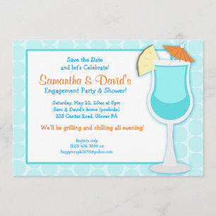 Invitation Fête des mariées Tropical Blue Drink 5x