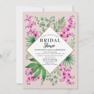 Invitation Fête des mariées Tropical Floral QR Code Boho Mauv