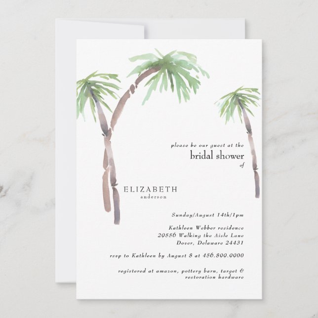 Invitation Fête des mariées Tropical Foliage Palm Tree (Devant)