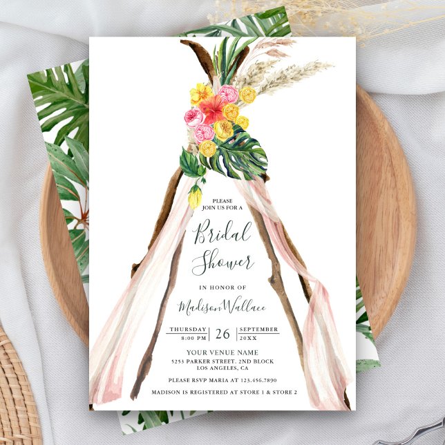 Invitation Fête des mariées Tropical Palm Boho Triangle Arch (Créateur téléchargé)