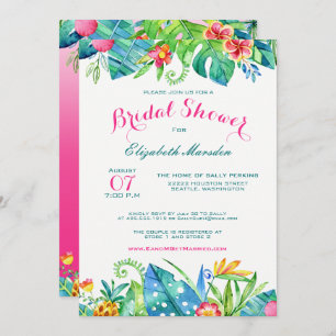 Invitation Fête des mariées Tropical Pink Turquoise Floral Om
