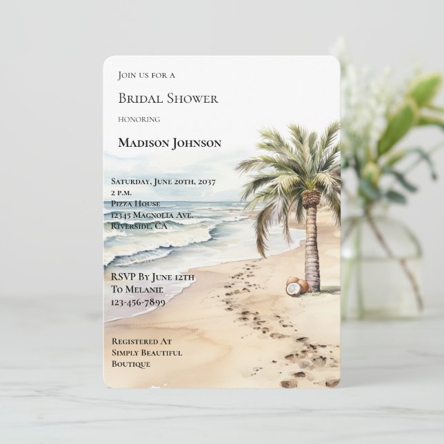 Invitation Fête des mariées tropicale de palmiers à noix de c (Debout devant)