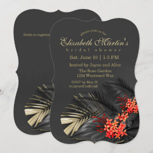 Invitation Fête des mariées tropicale noire de Jasmine rouge