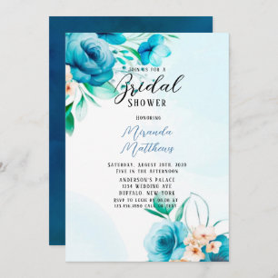 Invitation Fête des mariées turquoise et Peach Watercolor Flo