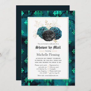 Invitation Fête des mariées turquoise, noire et or par la pos