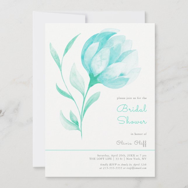 Invitation Fête des mariées turquoise Peonies (Devant)