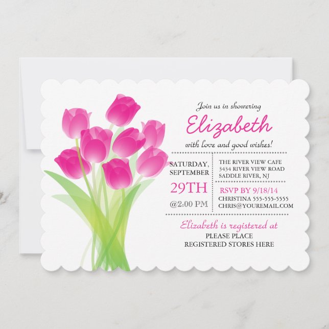 Invitation Fête des mariées typographique moderne Tulipe rose (Devant)