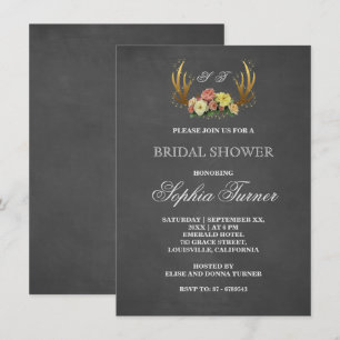 Invitation Fête des mariées unique Antlers Floral Chalkboard