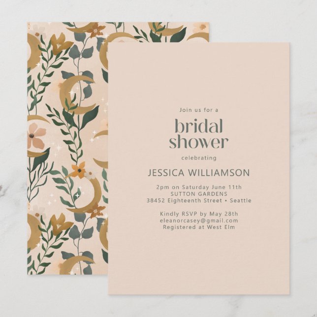 Invitation Fête des mariées végétale minimaliste Boho Blush (Devant / Derrière)
