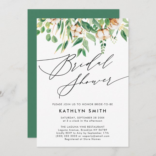 Invitation Fête des mariées végétale moderne Eucalyptus (Devant / Derrière)